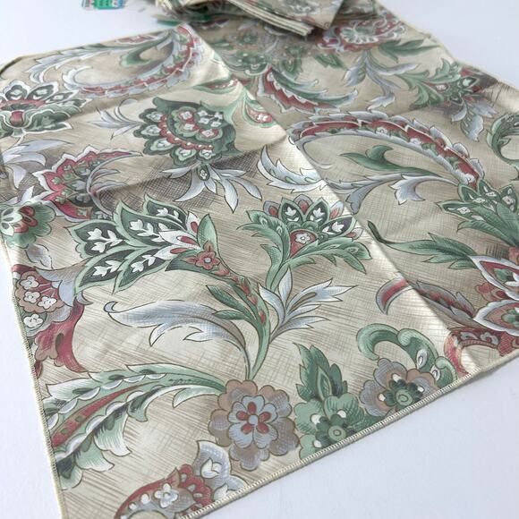 Paisley Floral Fabric Napkins Set 4 Vintage Dinner 90s 17x17 NEW Deadstock - Picture 3 of 5